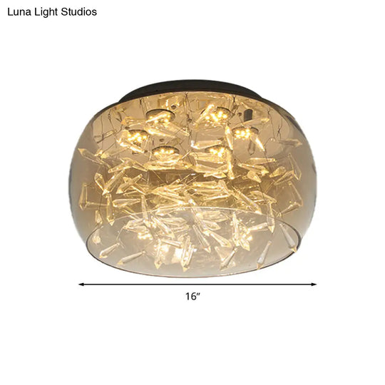 Curved Drum Crystal Led Flush Mount Ceiling Light Fixture In Warm/White 16/19.5 Wide