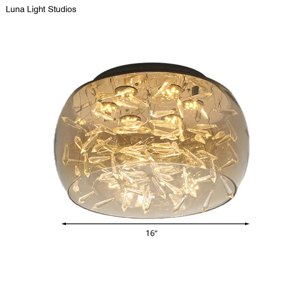 Curved Drum Crystal Led Flush Mount Ceiling Light Fixture In Warm/White 16’/19.5’ Wide