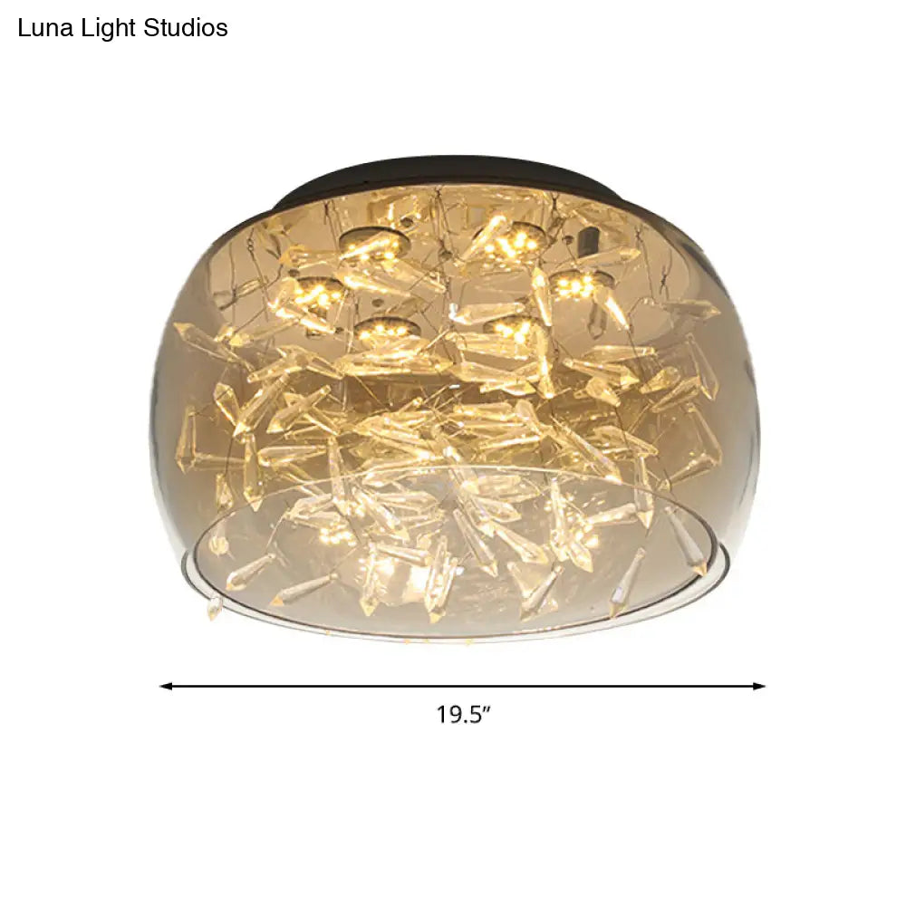 Curved Drum Crystal Led Flush Mount Ceiling Light Fixture In Warm/White 16’/19.5’ Wide