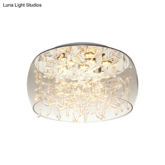 Curved Drum Crystal Led Flush Mount Ceiling Light Fixture In Warm/White 16/19.5 Wide