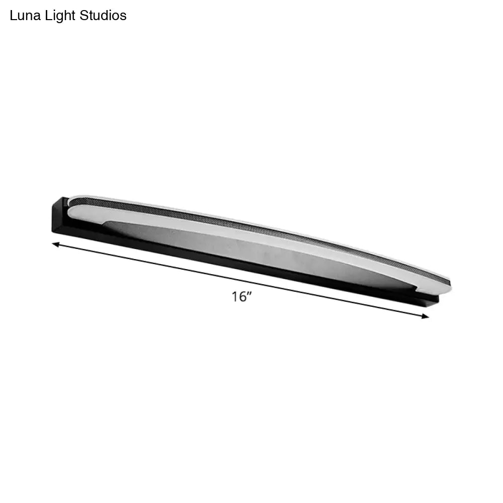 Curved Led Bathroom Vanity Light - Wall Mounted Minimalist Metal Lamp In Black With Warm/White