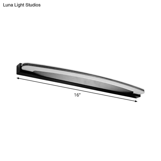 Curved Led Bathroom Vanity Light - Wall Mounted Minimalist Metal Lamp In Black With Warm/White