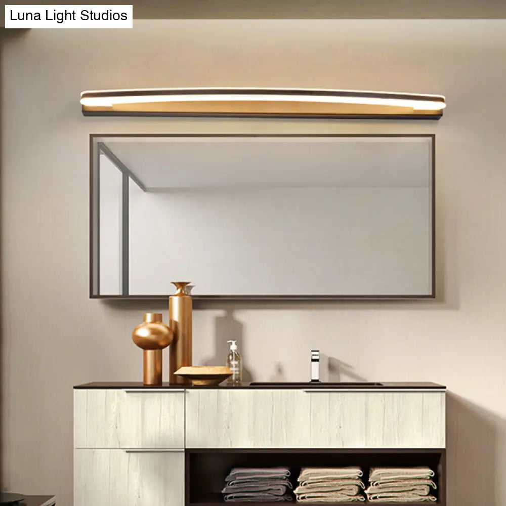 Curved Led Bathroom Vanity Light - Wall Mounted Minimalist Metal Lamp In Black With Warm/White