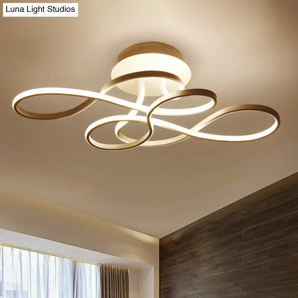 Curved Line Ceiling Mount Lamp Aluminum 21’/27.5’ Wide Led Flush Light – Gold With Warm/White