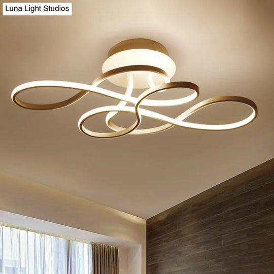 Curved Line Ceiling Mount Lamp Aluminum 21’/27.5’ Wide Led Flush Light – Gold With Warm/White