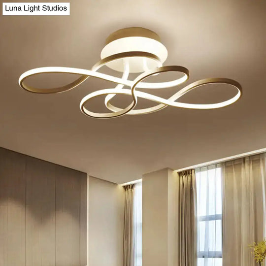 Curved Line Ceiling Mount Lamp Aluminum 21’/27.5’ Wide Led Flush Light – Gold With Warm/White