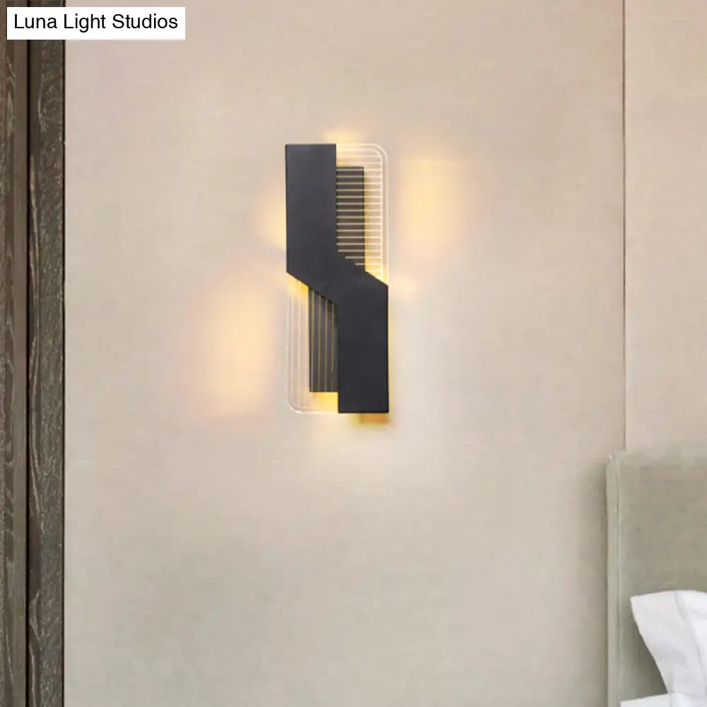 Curved Nordic Led Metal Sconce Lamp: Black/White Wall Mount For Bedside In Warm/White Light