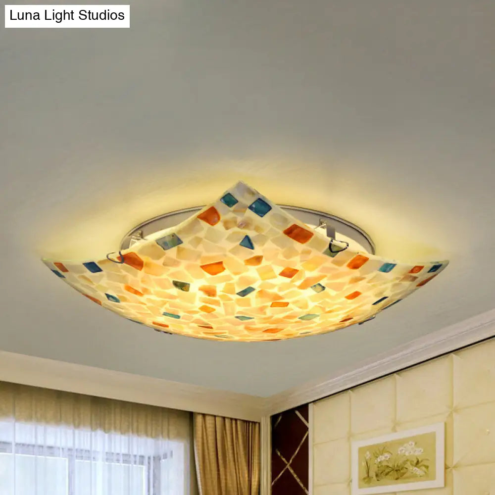 Tiffany Mosaic Led Ceiling Lamp - Beige/White/Light Gray 12/16 W Curved Square Mount Ideal For