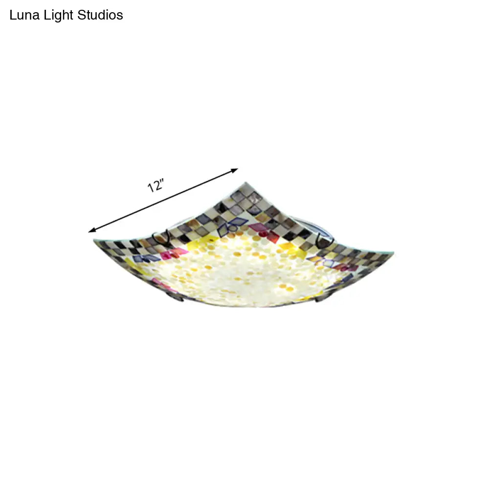 Curved Shell Ceiling Light With Tiffany Mosaic Design And Led - 12’/16’ For Corridor