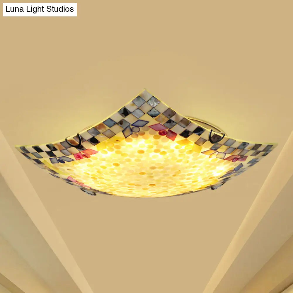 Tiffany Mosaic Led Ceiling Lamp - Beige/White/Light Gray 12/16 W Curved Square Mount Ideal For