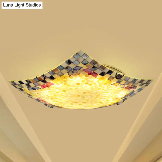 Tiffany Mosaic Led Ceiling Lamp - Beige/White/Light Gray 12/16 W Curved Square Mount Ideal For