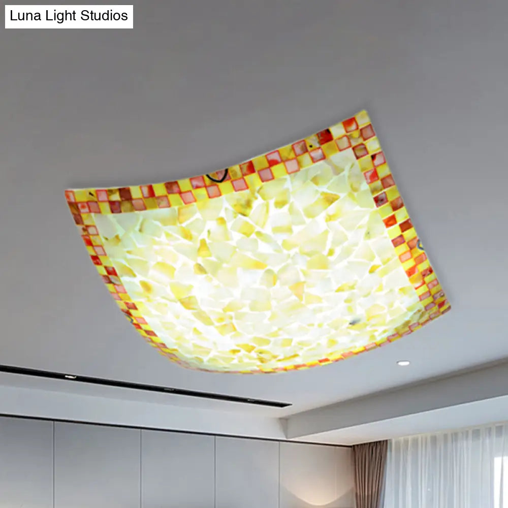 Curved Shell Ceiling Light With Tiffany Mosaic Design And Led - 12’/16’ For Corridor