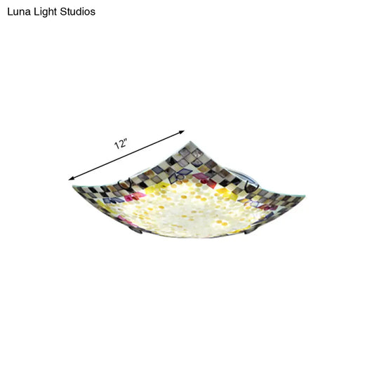 Tiffany Mosaic Led Ceiling Lamp - Beige/White/Light Gray 12/16 W Curved Square Mount Ideal For