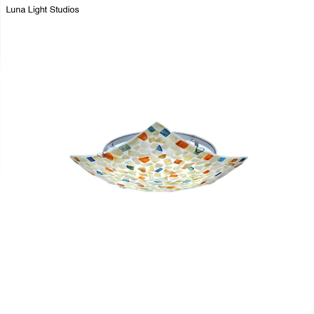 Curved Shell Ceiling Light With Tiffany Mosaic Design And Led - 12’/16’ For Corridor