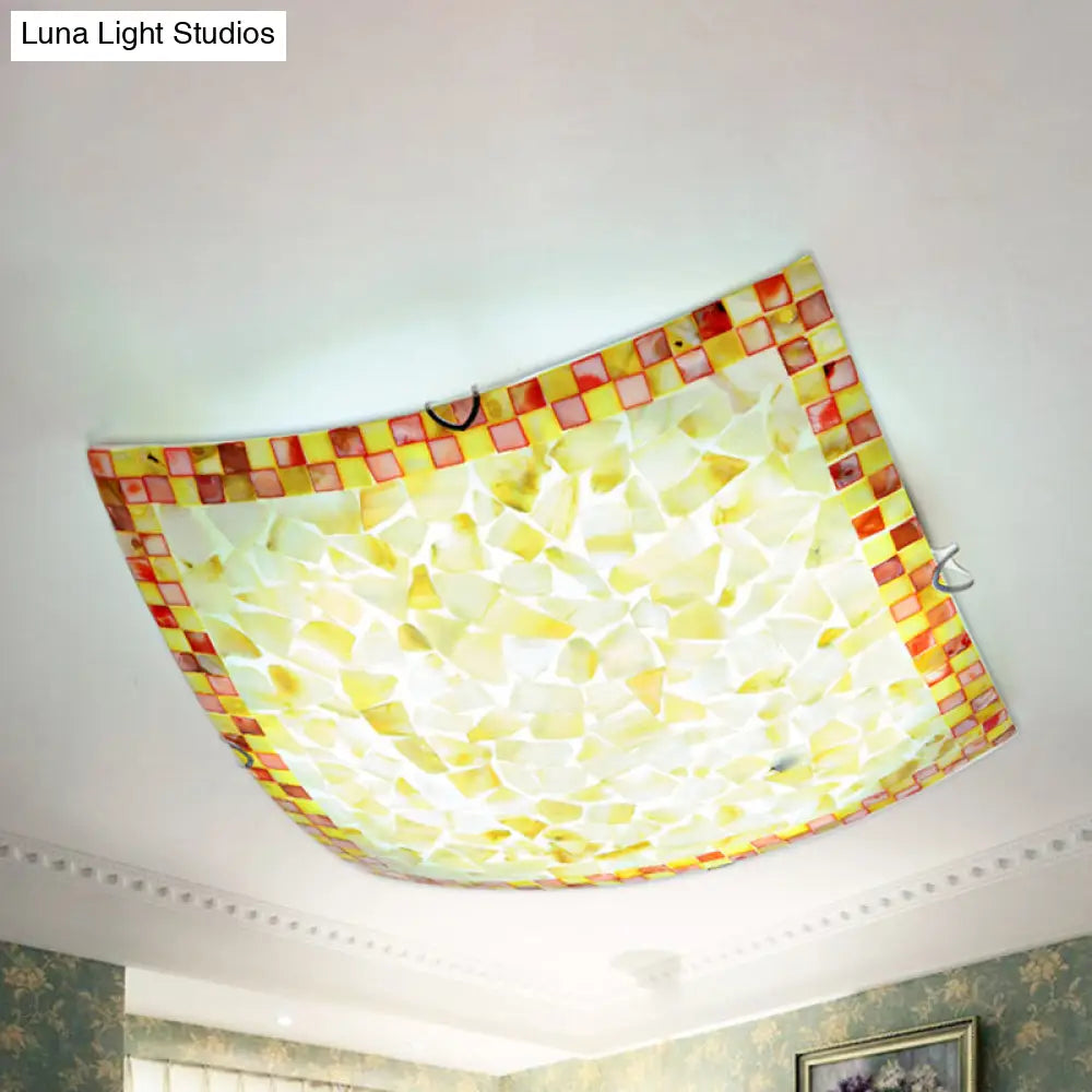 Tiffany Mosaic Led Ceiling Lamp - Beige/White/Light Gray 12/16 W Curved Square Mount Ideal For