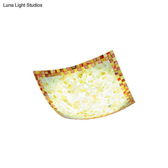 Tiffany Mosaic Led Ceiling Lamp - Beige/White/Light Gray 12/16 W Curved Square Mount Ideal For