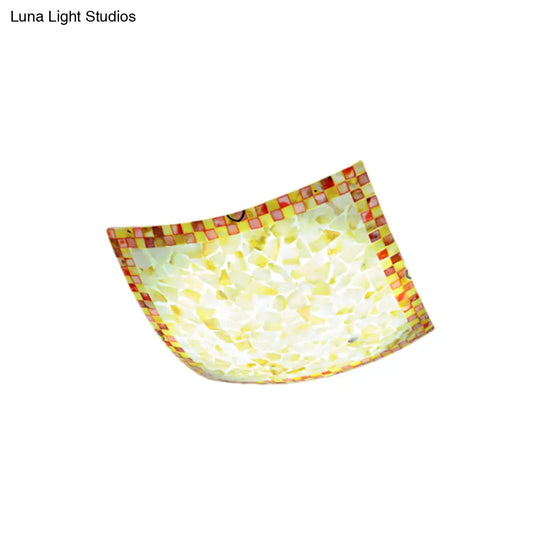 Curved Shell Ceiling Light With Tiffany Mosaic Design And Led - 12’/16’ For Corridor