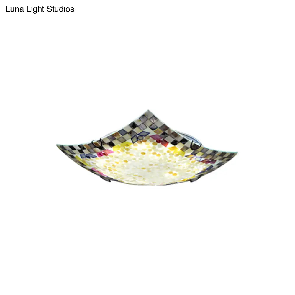 Curved Shell Ceiling Light With Tiffany Mosaic Design And Led - 12’/16’ For Corridor