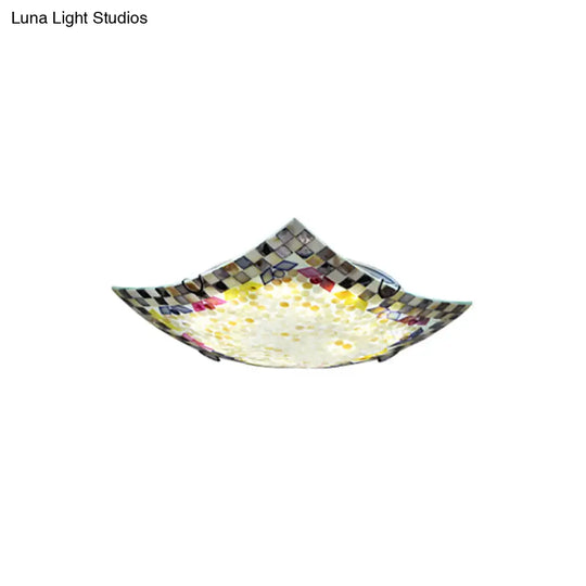 Curved Shell Ceiling Light With Tiffany Mosaic Design And Led - 12’/16’ For Corridor