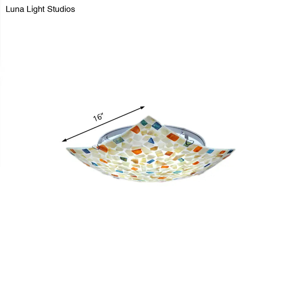 Curved Shell Ceiling Light With Tiffany Mosaic Design And Led - 12’/16’ For Corridor