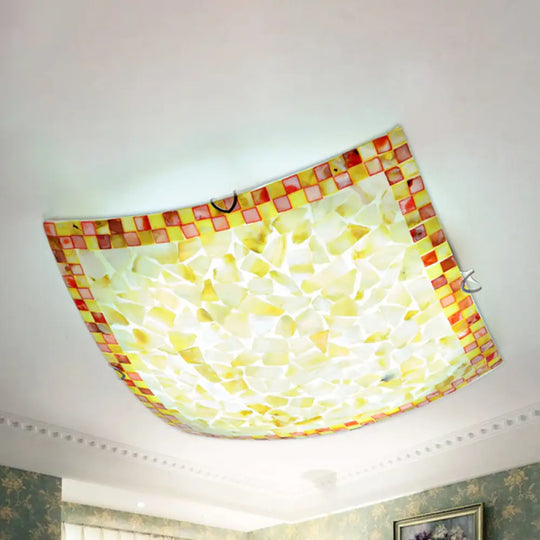 Curved Shell Ceiling Light With Tiffany Mosaic Design And Led - 12’/16’ For Corridor Beige / 12’