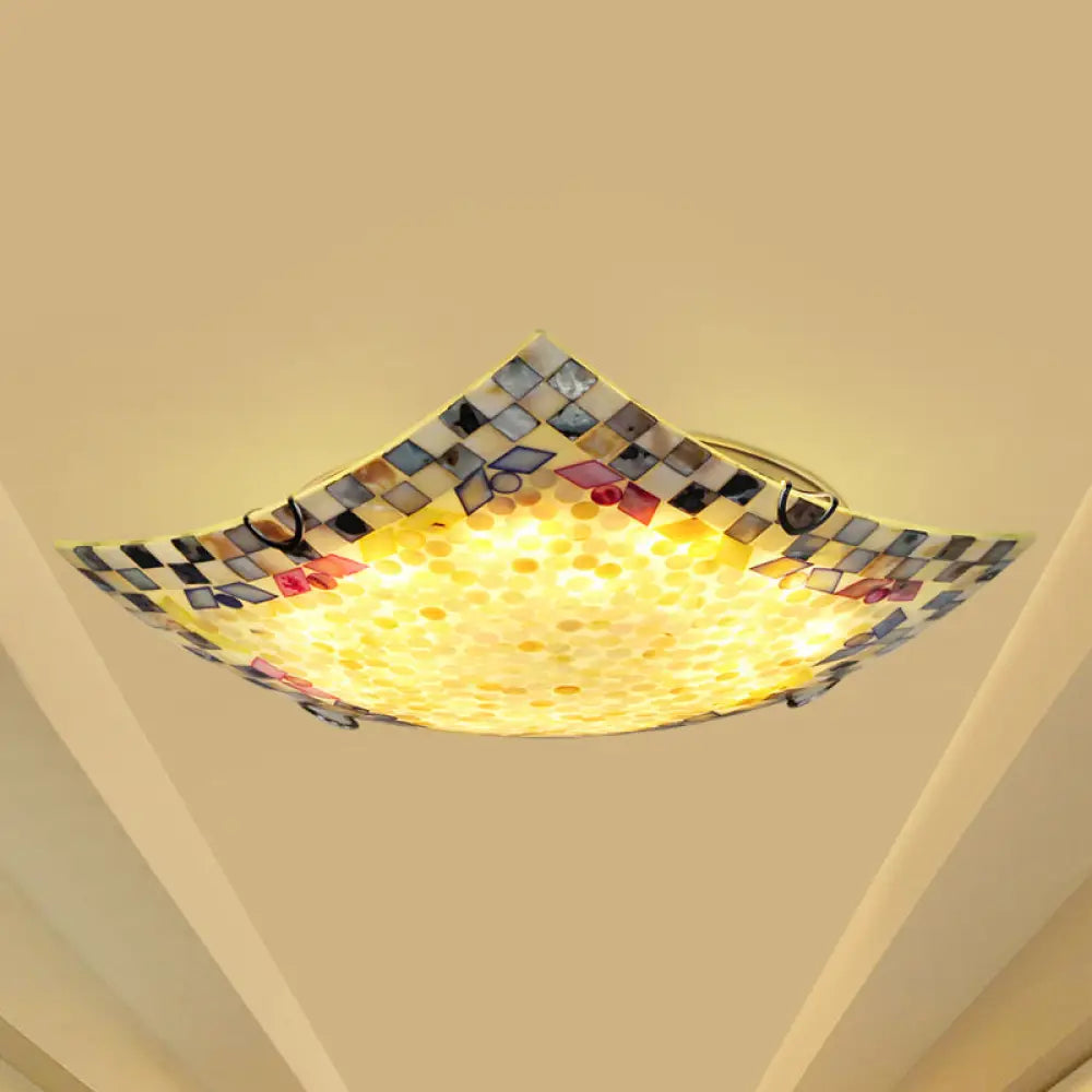 Curved Shell Ceiling Light With Tiffany Mosaic Design And Led - 12’/16’ For Corridor Gray / 12’