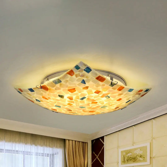 Curved Shell Ceiling Light With Tiffany Mosaic Design And Led - 12’/16’ For Corridor White / 16’