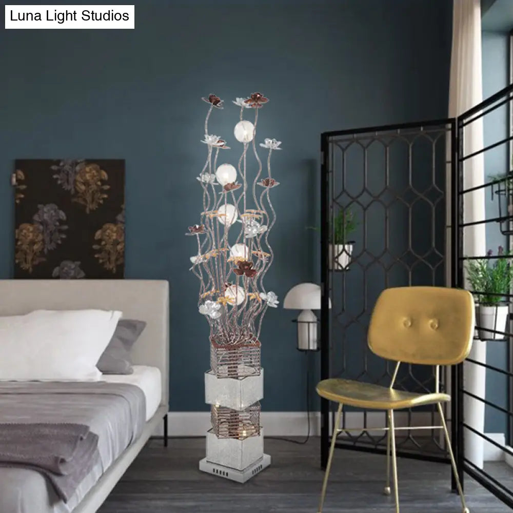 Curved Stick Led Floor Lamp In Warm/White Light - Modern Aluminum Bloom Design For Art Decor And