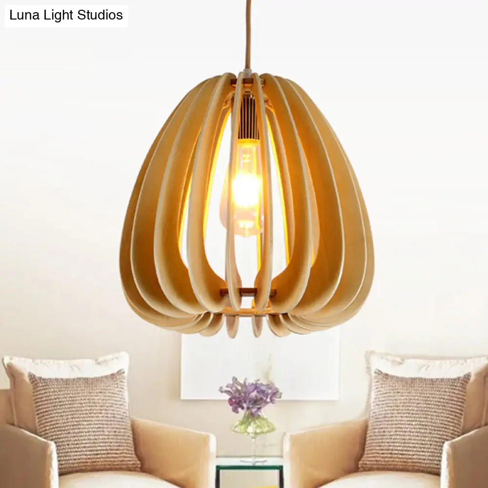 Modern Curved Wooden Pendant Light - 1-Light Beige Ceiling Fixture For Dining Room