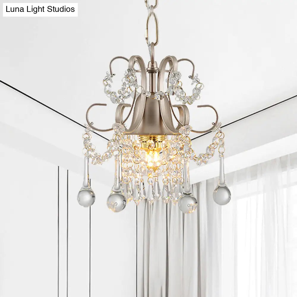 Curving Arm Crystal Teardrop Chandelier For Living Room - Champagne