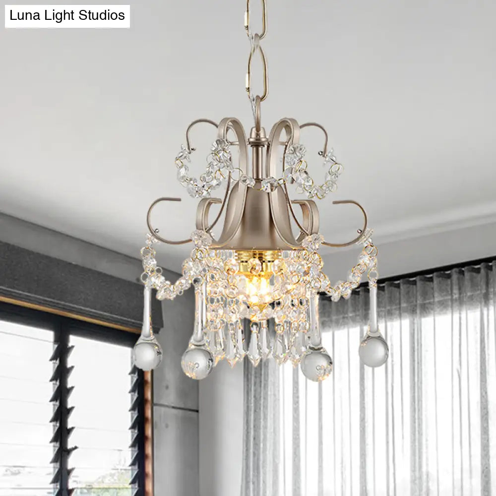 Curving Arm Crystal Teardrop Chandelier For Living Room - Champagne