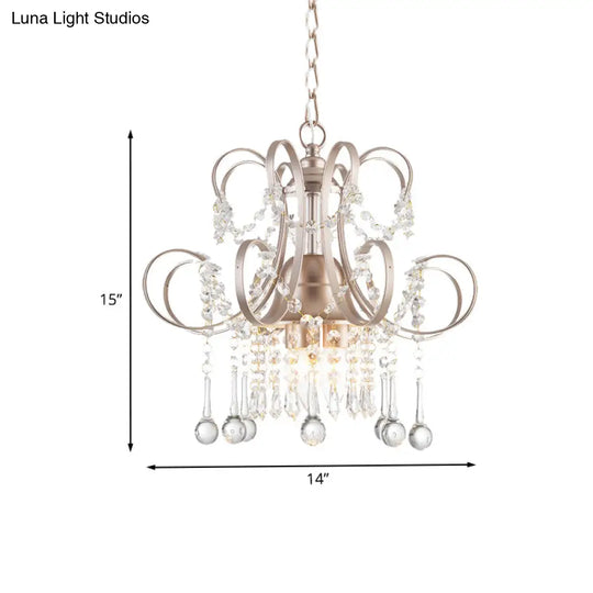 Curving Arm Crystal Teardrop Chandelier For Living Room - Champagne