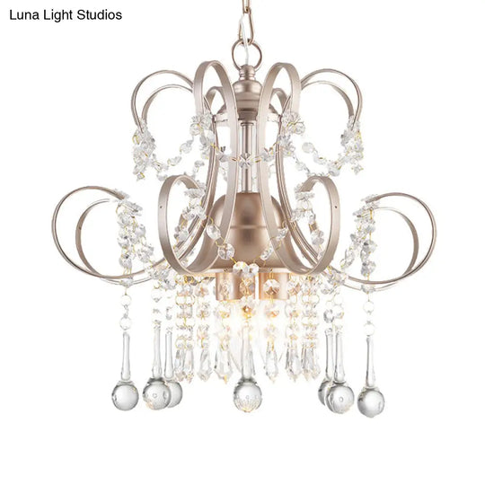 Curving Arm Crystal Teardrop Chandelier For Living Room - Champagne