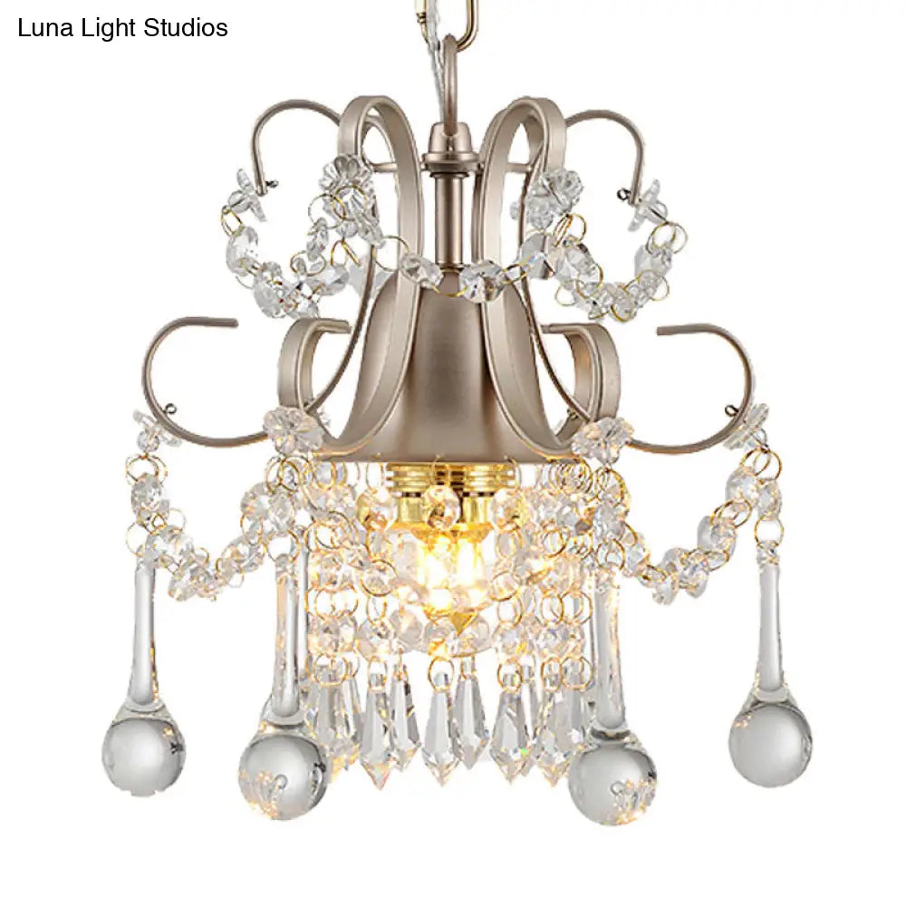 Curving Arm Crystal Teardrop Chandelier For Living Room - Champagne