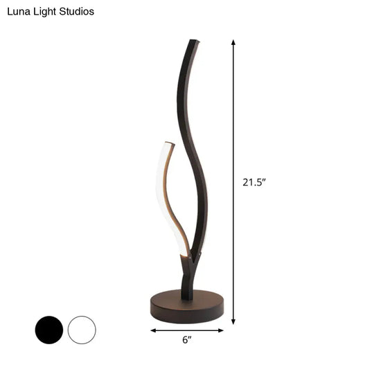 Curvy Acrylic Led Nightstand Lamp In Black/White With Metal Circle Base - Sleek Minimalist Task