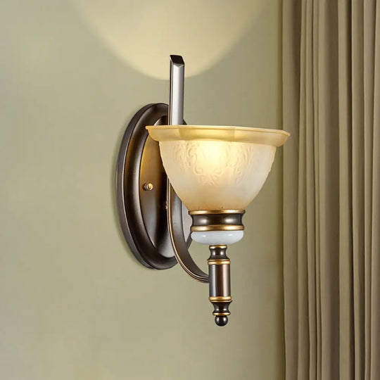 Curvy Arm Frosted Glass Sconce Traditional Wall Lamp Black Finish 1 /