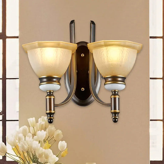 Curvy Arm Frosted Glass Sconce Traditional Wall Lamp Black Finish 2 /