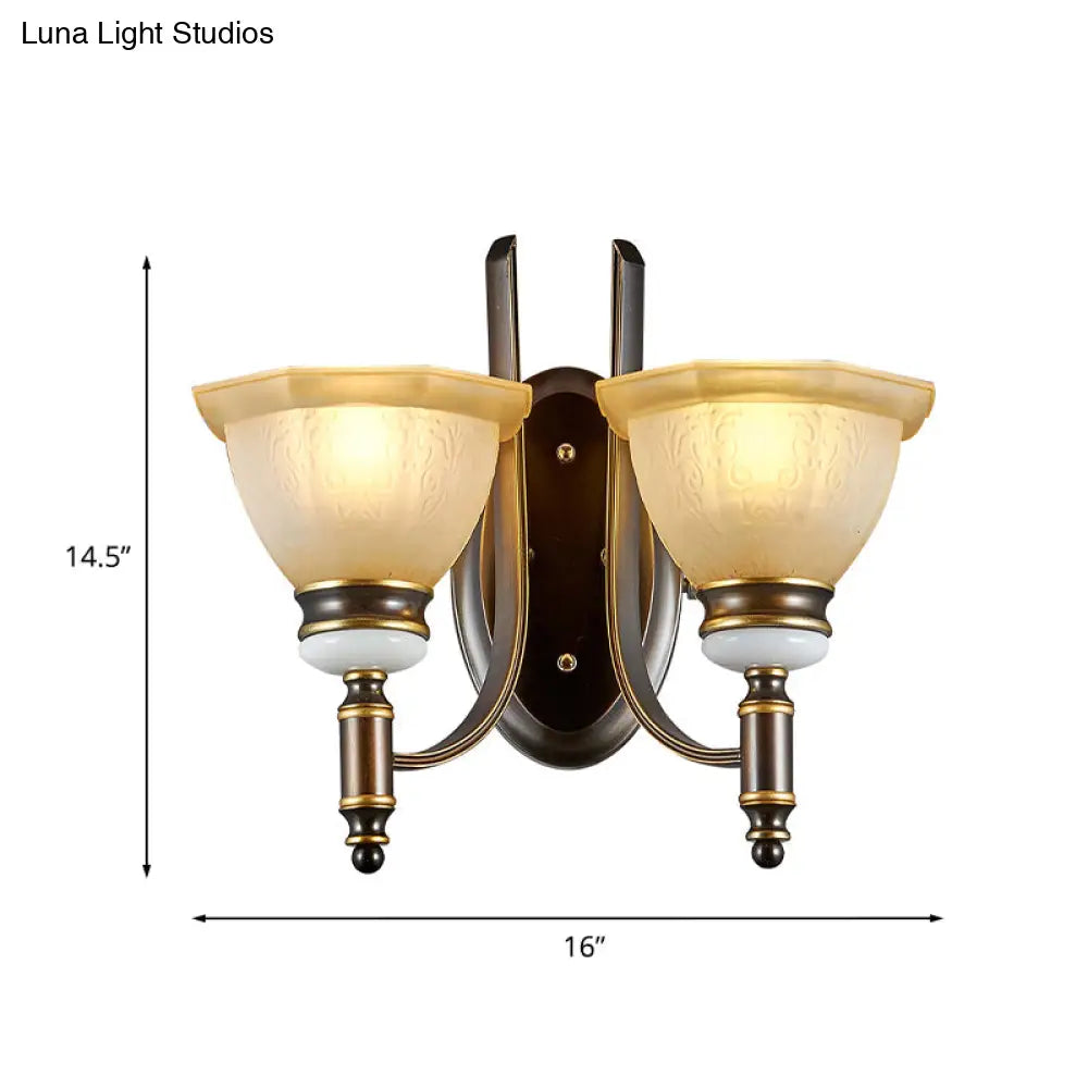 Curvy Arm Frosted Glass Sconce Traditional Wall Lamp Black Finish