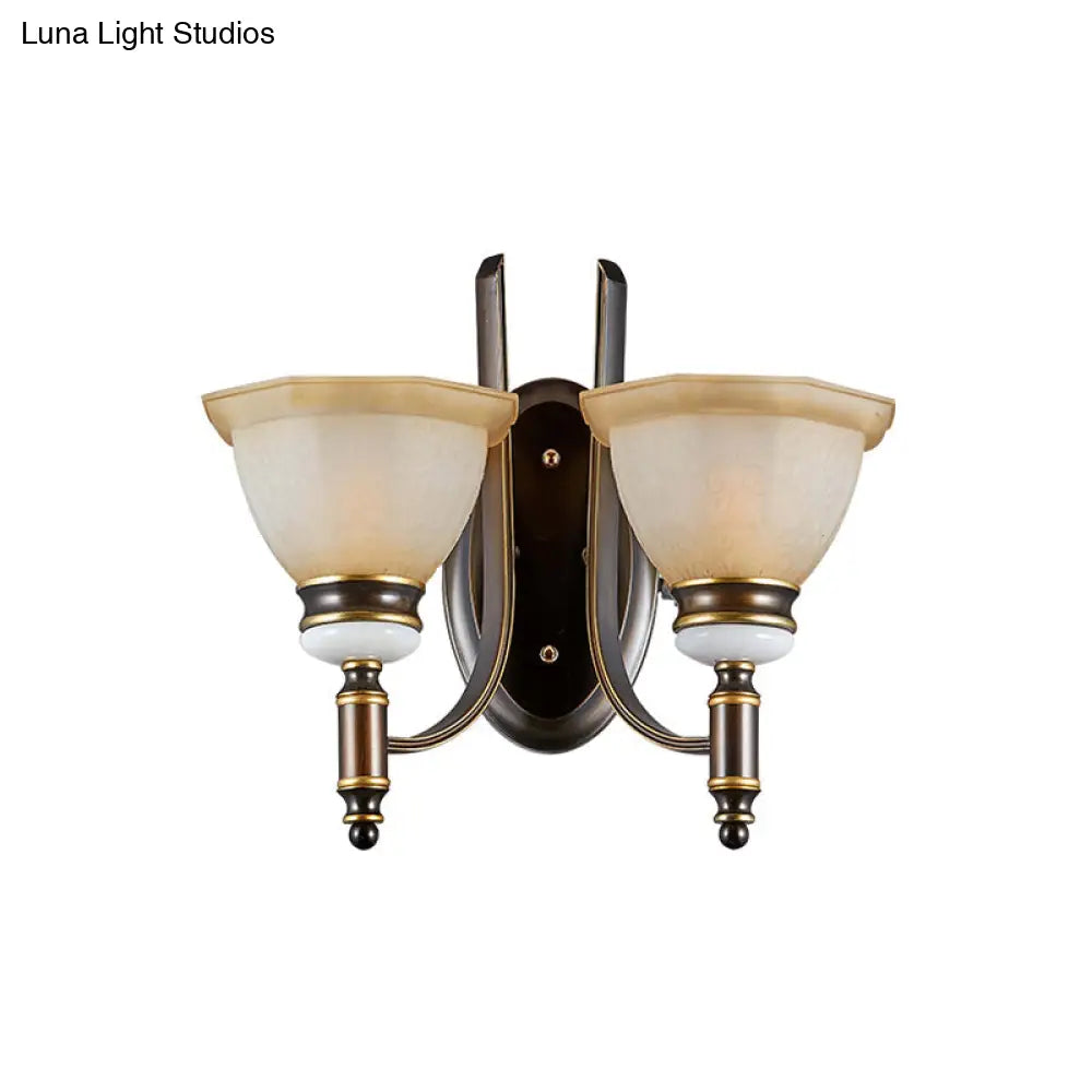 Curvy Arm Frosted Glass Sconce Traditional Wall Lamp Black Finish