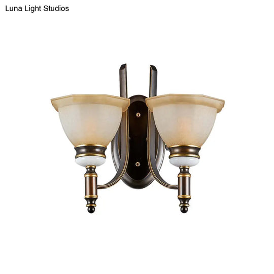 Curvy Arm Frosted Glass Sconce Traditional Wall Lamp Black Finish