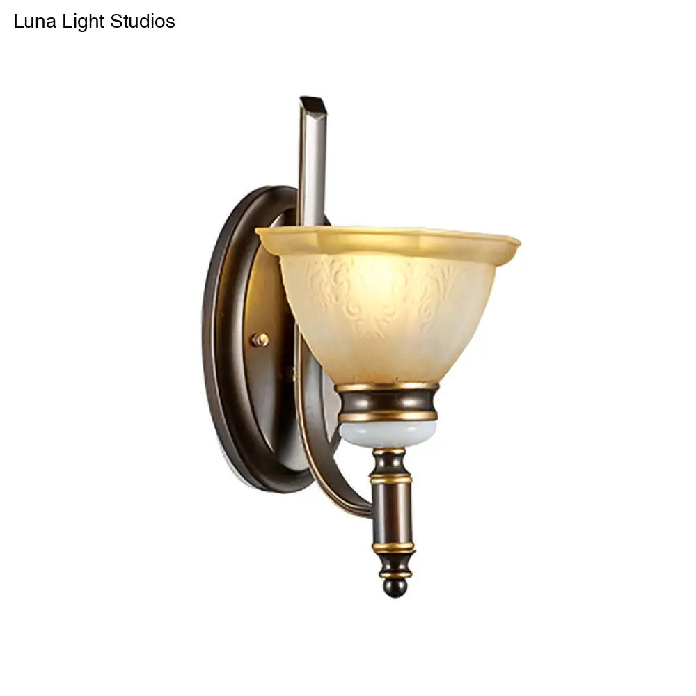 Curvy Arm Frosted Glass Sconce Traditional Wall Lamp Black Finish