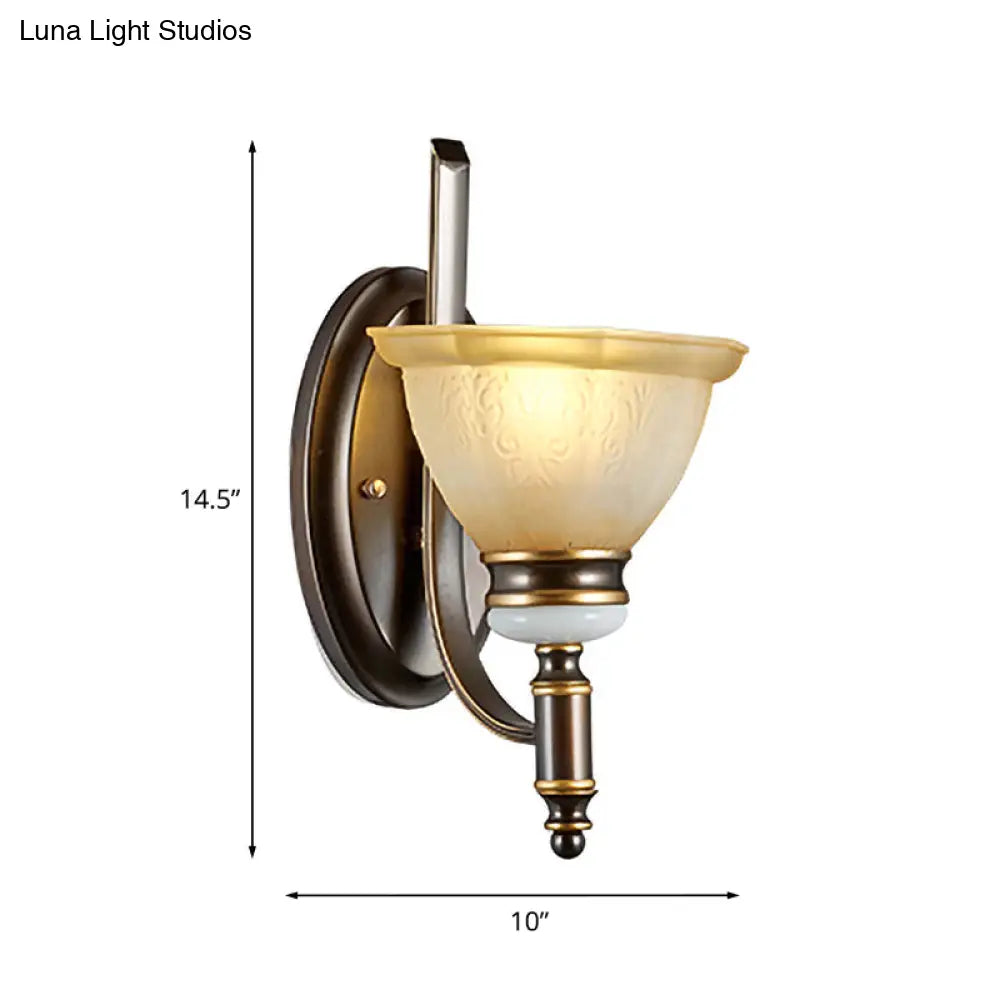 Curvy Arm Frosted Glass Sconce Traditional Wall Lamp Black Finish