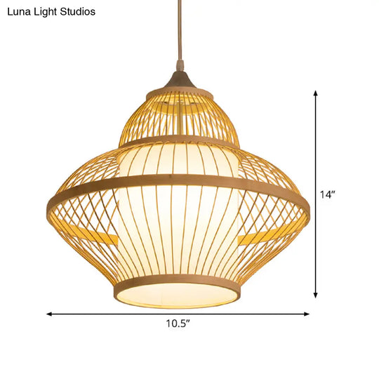 Curvy Bamboo Pendant Light - Japanese Inspired 14/17 Wide Wood Ceiling Hanging 1 Bulb