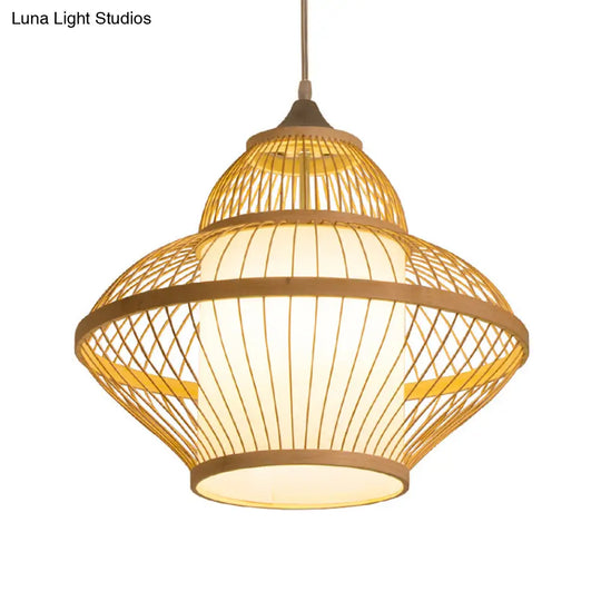 Curvy Bamboo Pendant Light - Japanese Inspired 14/17 Wide Wood Ceiling Hanging 1 Bulb