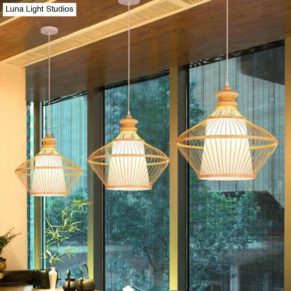 Curvy Bamboo Tea Room Pendant Light - Single South-East Asian Suspension Fixture