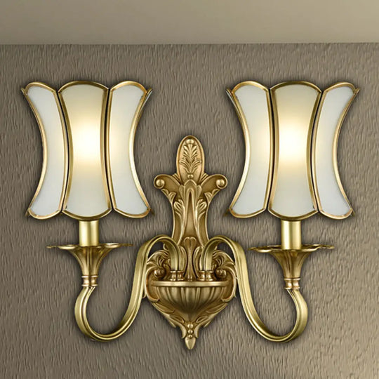 Curvy Brass Sconce Light: Traditional 1/2-Bulb Wall Lamp For Bedrooms 2 /