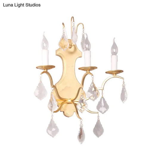 Curvy Gold Sconce With Crystal Accent - Countryside Metallic Wall Lamp (3 Lights) For Living Room