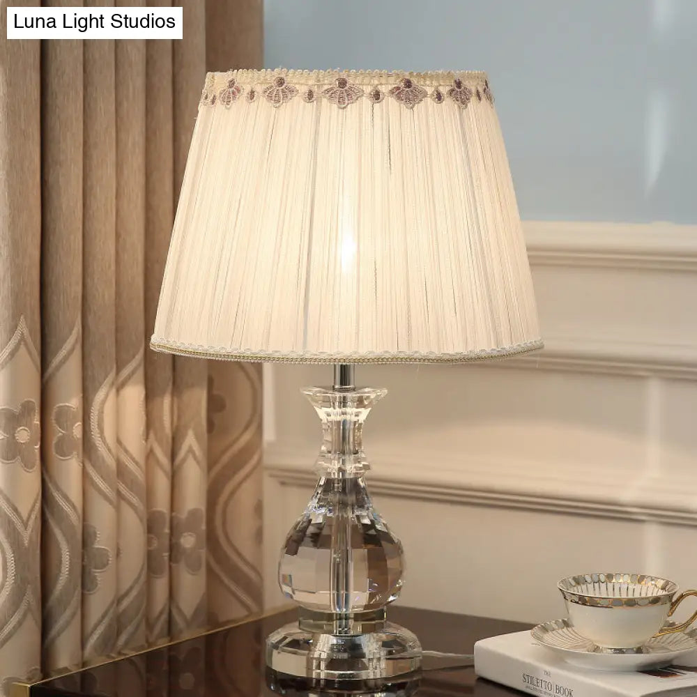 Curvy Hand-Cut Crystal Reading Lamp In Beige For Bedroom - Modern Task Light