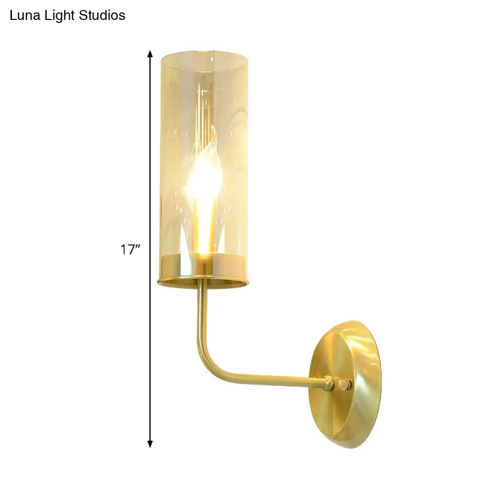 Curvy Metal Wall Lamp: Simple 1-Head Brass Sconce With Clear Glass Shade