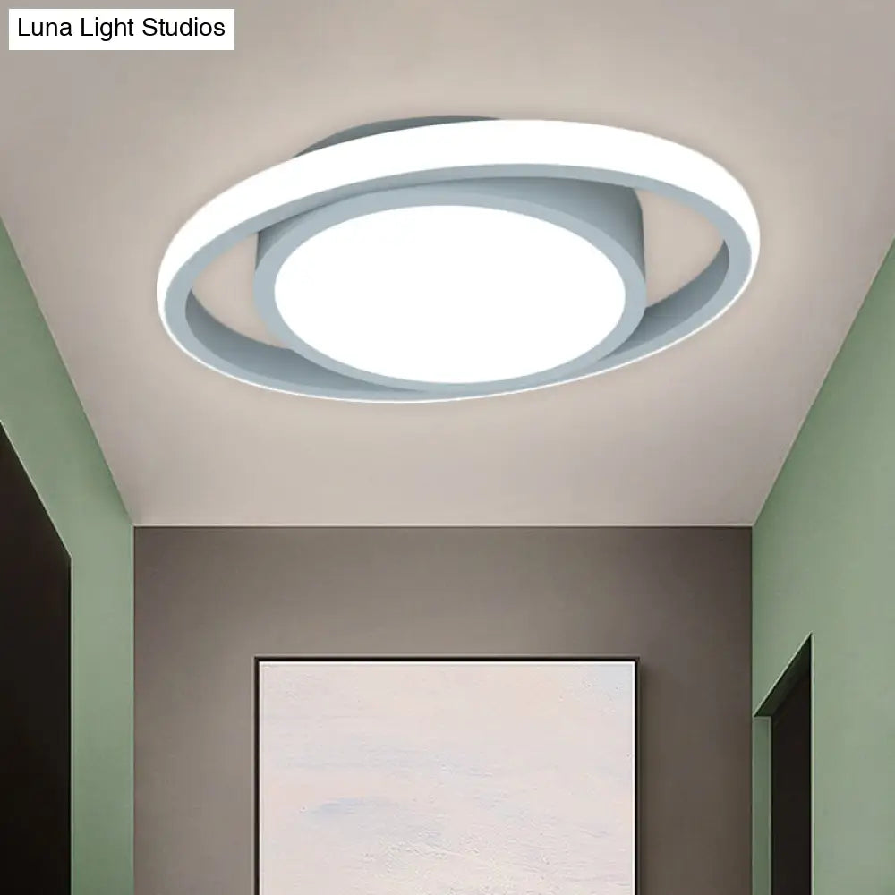 Customizable Flush Mount Metal Led Ceiling Fixture - Drum & Circle Design In Black/Gray/Gold (7-Day